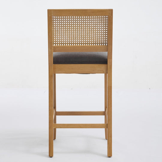 Solid Rubberwood Rattan Back Counter Stools Set of 2