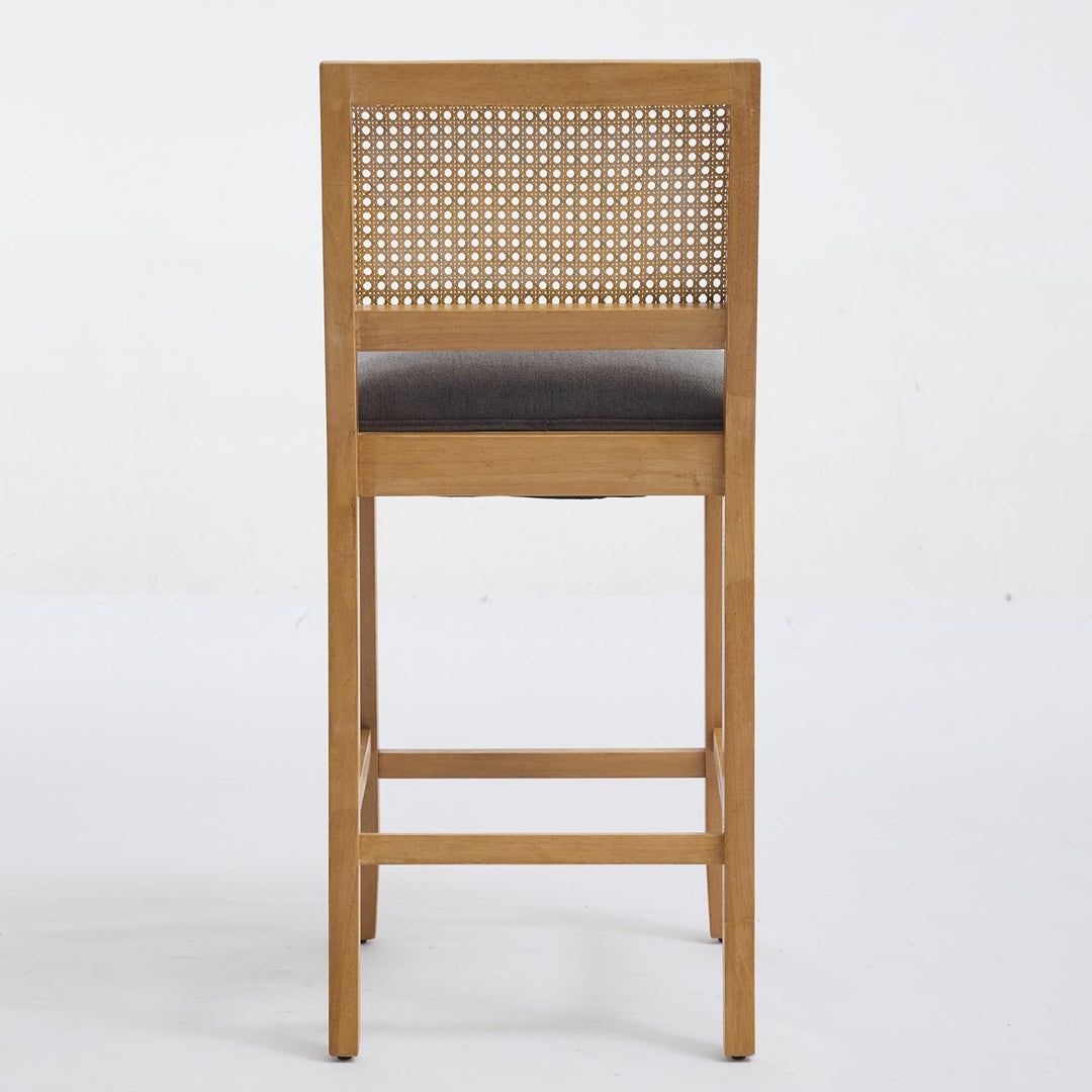 Solid Rubberwood Rattan Back Counter Stools Set of 2