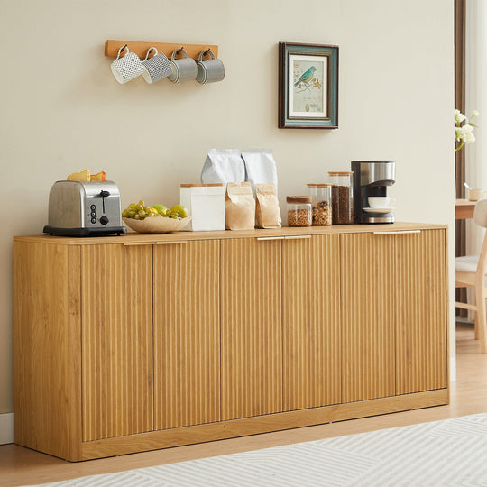 Fluted Sideboard Cabinet with 4-6 Doors and Wood-Grain Top