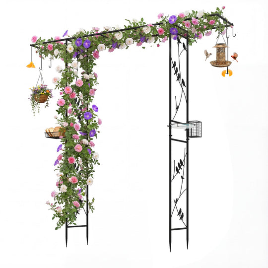Garden Arbor with Bird Feeding Station 84 Inch Black