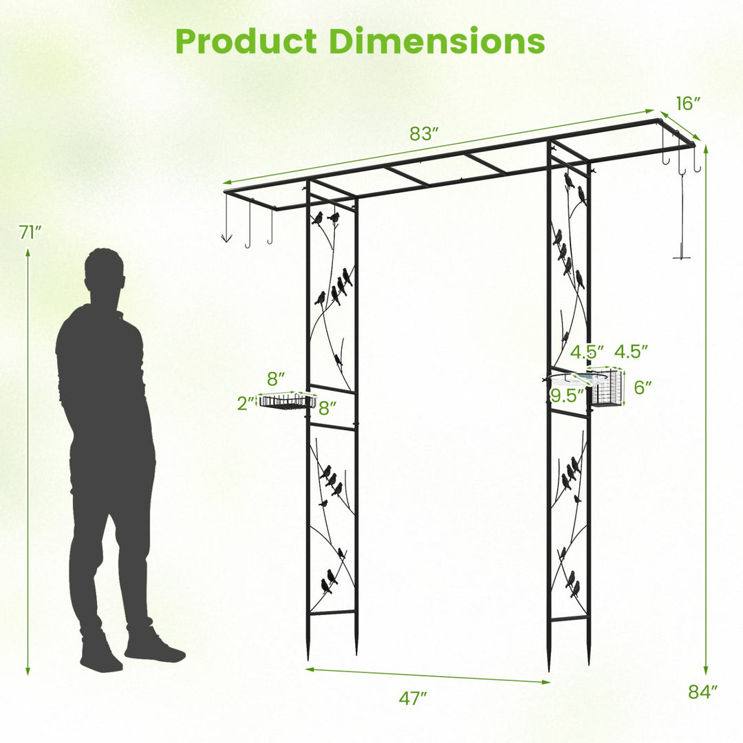 Garden Arbor with Bird Feeding Station 84 Inch Black