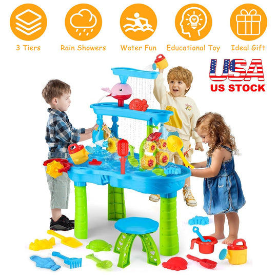 Kid Sand Water Table Toddler Water Activity Table Rain Showers Play Table Toy for 3-6 Years Old Sensory Exercise Friendship Building