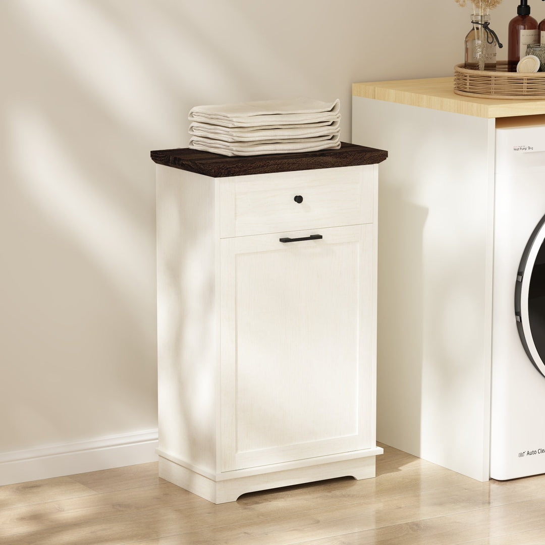 10 Gallon Tilt-Out Trash Cabinet with Drawer - Antique White