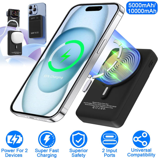5000mAh Magsafe 3 In 1 Portable Charger PD22.5W Magnetic Fast Charger Fast Charging Power Bank Fit For IOS Phone 15/14 Samsung Galaxy S24 And More