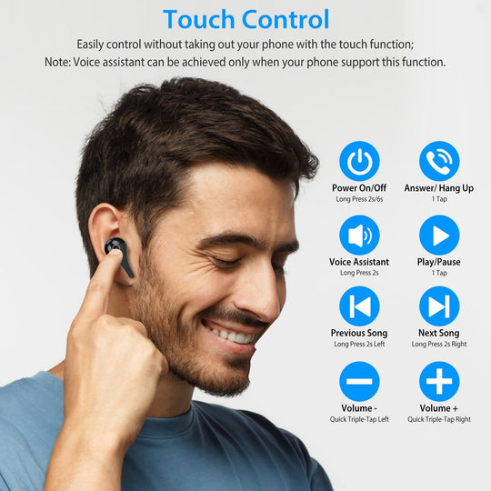 True Wireless V5.0 Earbuds IPX7 Waterproof Touch Control In-Ear Stereo Headsets TWS Noise Canceling Earbuds w/ LED Display Magnetic Charging Dock