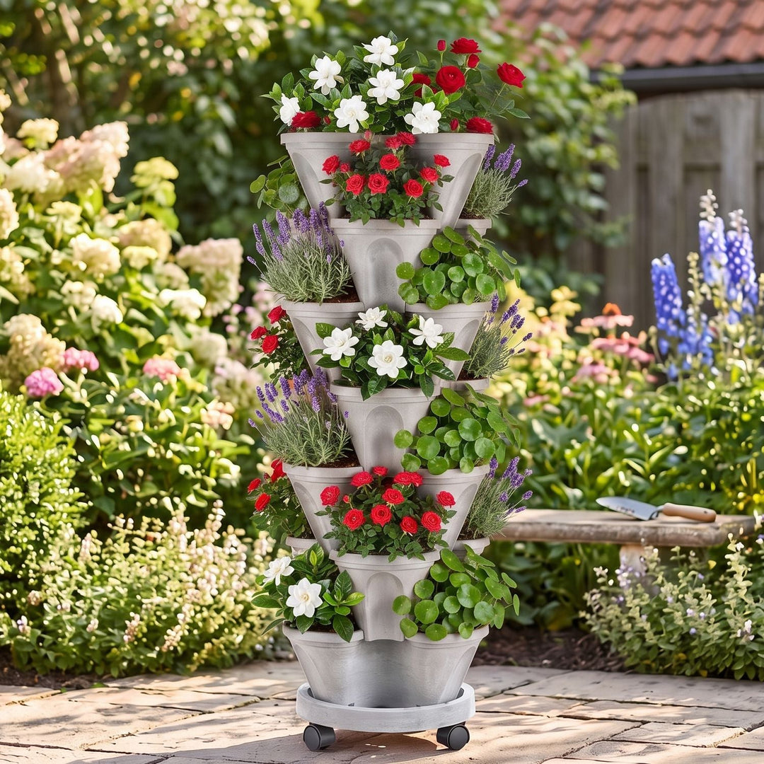 7-Tier Stackable Vertical Planter with Wheels and Drainage