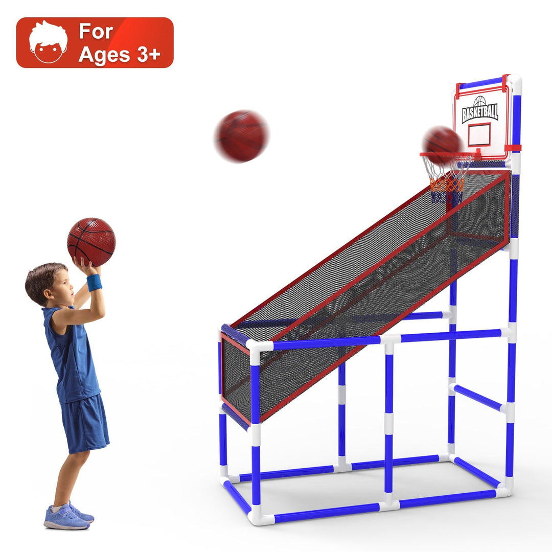 Kids\' Basketball Game Set with 2 Balls Adjustable Height Basketball Hoop Arcade Game Indoor Outdoor Toys for Boys Girls Aged 3-12