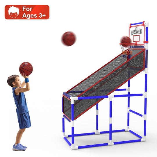 Kids\' Basketball Game Set with 2 Balls Adjustable Height Basketball Hoop Arcade Game Indoor Outdoor Toys for Boys Girls Aged 3-12