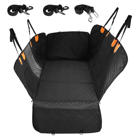 Dog Car Seat Cover For Back Seat Waterproof Oxford Cloth Seat Cover Hammock Non-Slip Scratchproof Back Seat Extender with Side Flap Mesh Window Storag