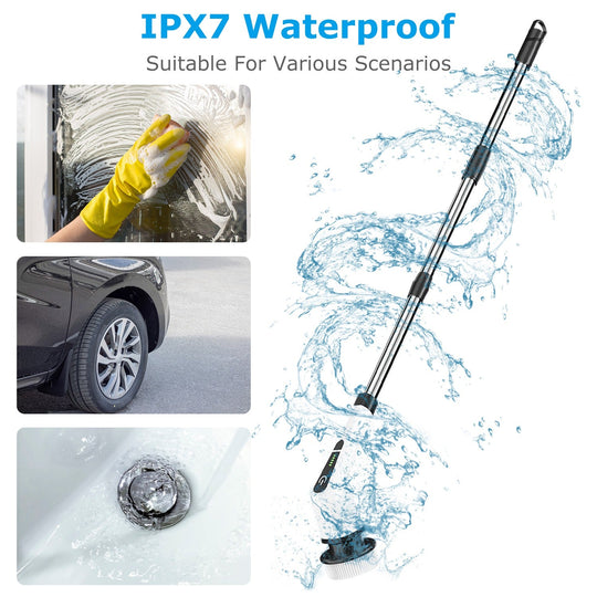 Electric Spin Scrubber Cordless Rechargeable Telescopic Cleaning Brush 8 Replaceable Heads 2 Speed Adjustable Extension Arm Bathroom Tub Tile Floor
