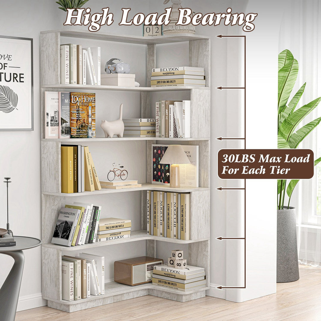 5-Tier L-Shaped Corner Bookshelf with 6 Open Shelves