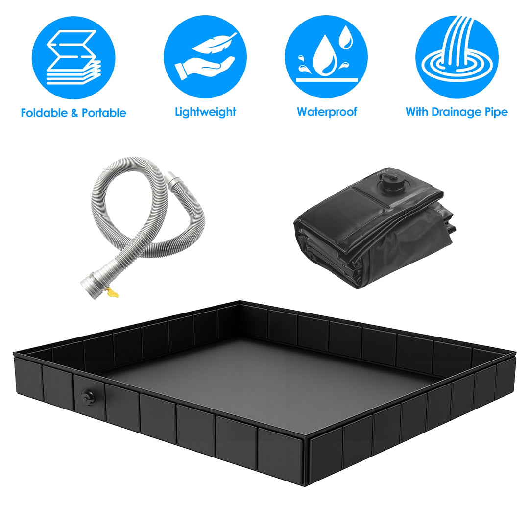 41x41x5.5in Portable Shower Pan Foldable Shower Basin Collapsible Camping Shower Tent Base with Detachable Drain Pipe for Indoor & Outdoor