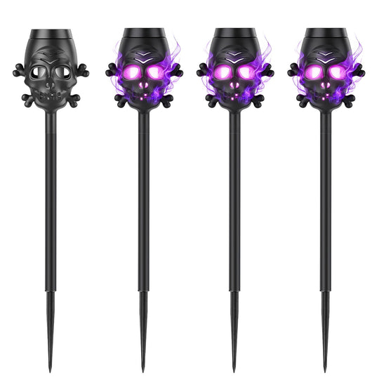 Solar Skull Torch Lights 4-Pack with Purple Flame Effect