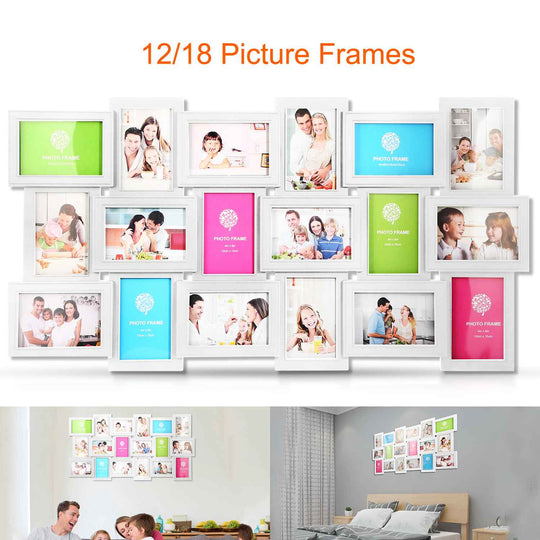12/18 Pictures Frames Collage for Photos in 4" x 6" Glass Protection Display Wall Mounting Gallery Home Decor Kit