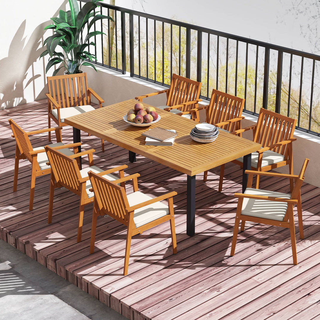 2 Pieces Patio Dining Chairs Outdoor Acacia Wood Chairs with Removable Padded Cushion