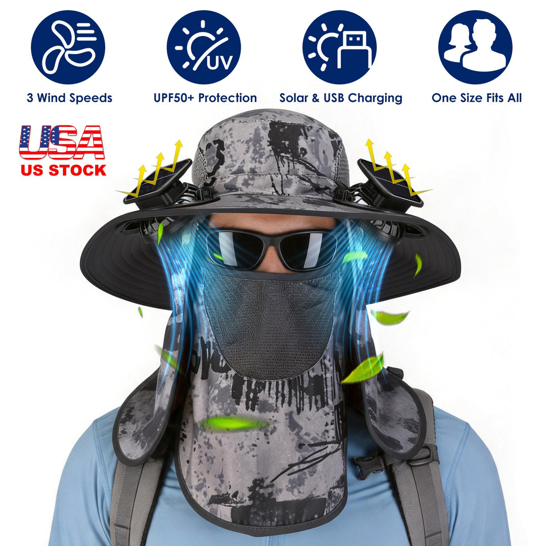Solar Fan Hat with UPF50+ Sun Protection & Neck Flap