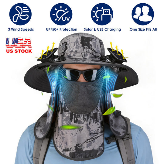 Solar Fan Hat with UPF50+ Sun Protection & Neck Flap