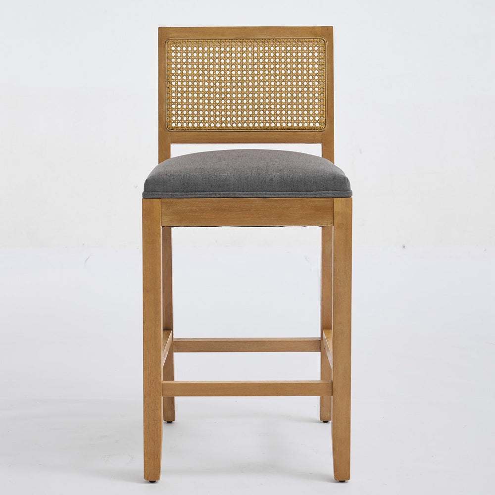 Solid Rubberwood Rattan Back Counter Stools Set of 2