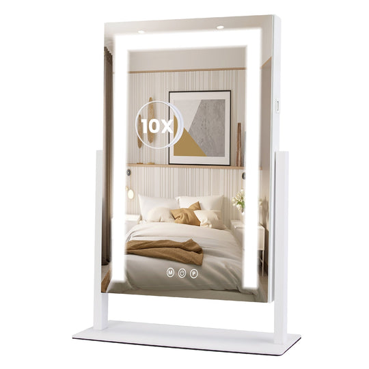 Vanity Mirror with Light 3 Lighting Colors Dimmable Brightness Smart Touch Control 10X Magnifying Mirror 360¡Rotation LED Lighted Makeup Mirror for De