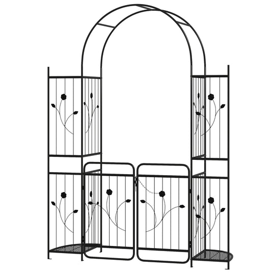 87 inch Tall Garden Arch with Gate Planter Shelves Climbing Trellises
