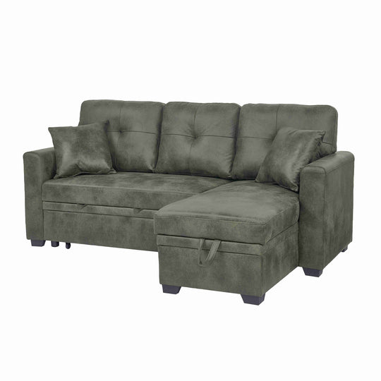 Sleeper Sofa with Pull-Out Bed, L-Shaped Sectional Couch with Reversible Chaise and Storage, Foil Fabric Upholstered Sof