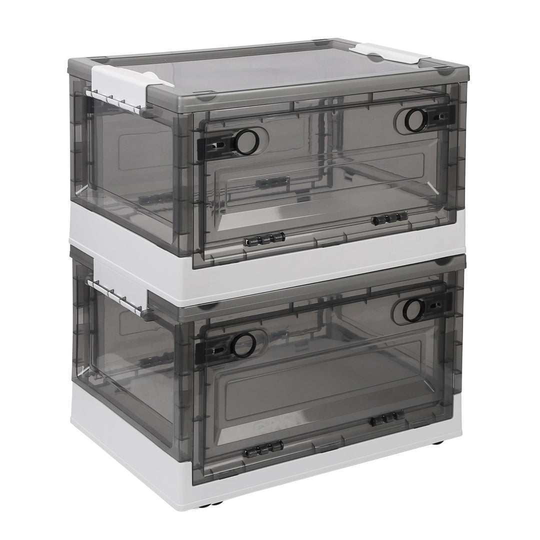 2 Packs Foldable Storage Bins Collapsible Storage Box Organizer Stackable Toy Container with Double Doors Top Lid Rolling Wheels for Clothes Toys Book