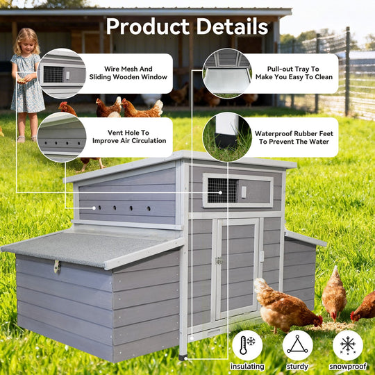 Wooden Chicken Coop for 3-6 Chickens with 6 Nesting Boxes
