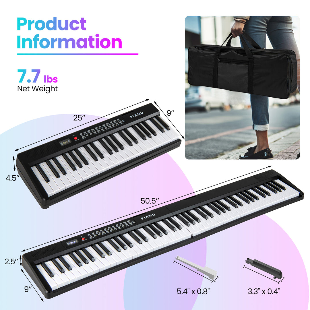 88 Key Foldable Electric Keyboard Piano with Wireless MIDI and Dual Speakers-Black