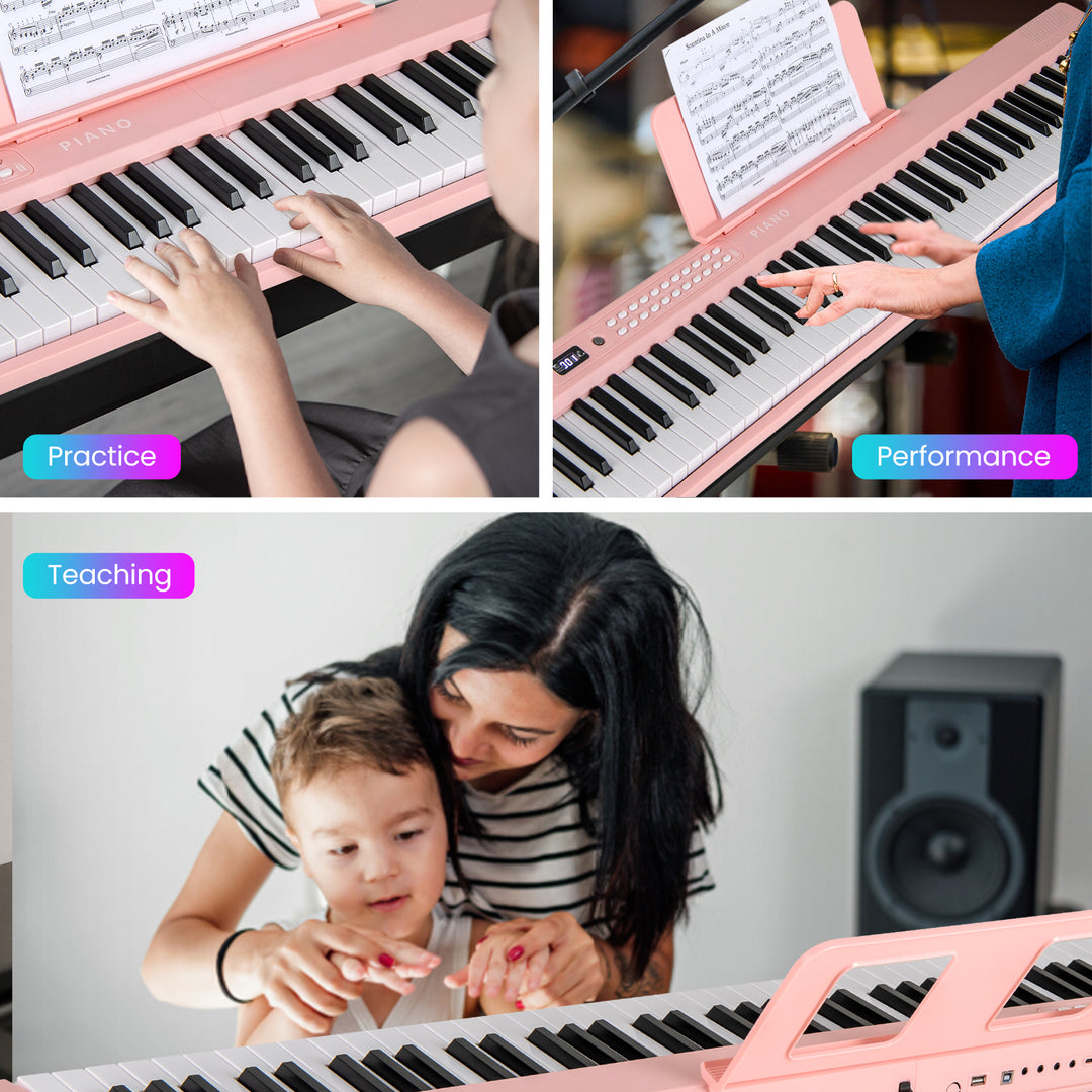 88 Key Foldable Electric Keyboard Piano with Wireless MIDI and Dual Speakers-Pink