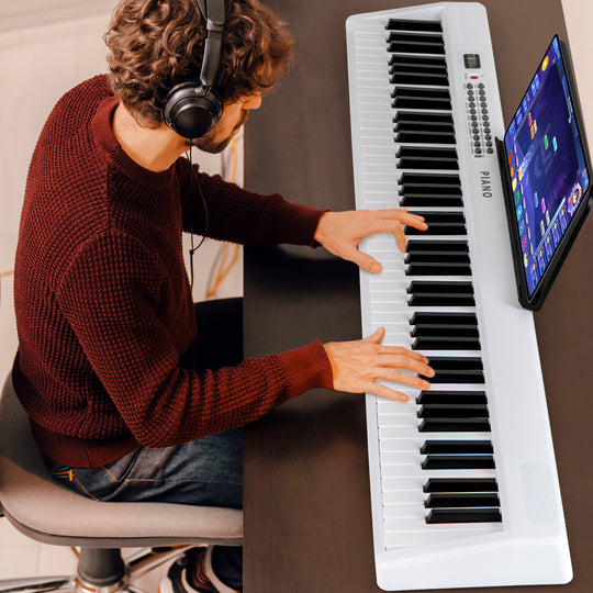 88 Key Foldable Electric Keyboard Piano with Wireless MIDI and Dual Speakers-White
