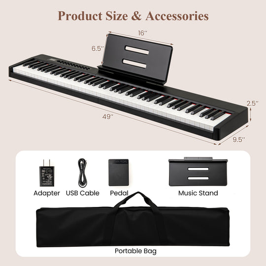 88 Keys Velocity-Sensitive Piano Keyboard with French DREAM Audio Source-Black