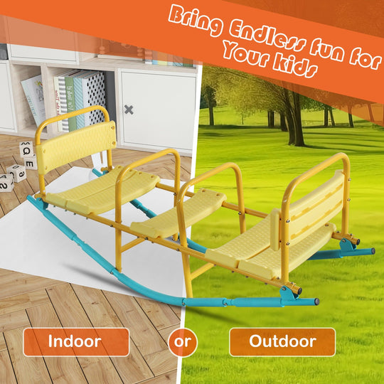 3-Seat Rocking Seesaw for Kids with Safety Handles & Backrests