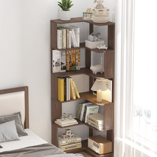 6-Tier L-Shaped Corner Bookshelf with Anti-Tip Safety Kit
