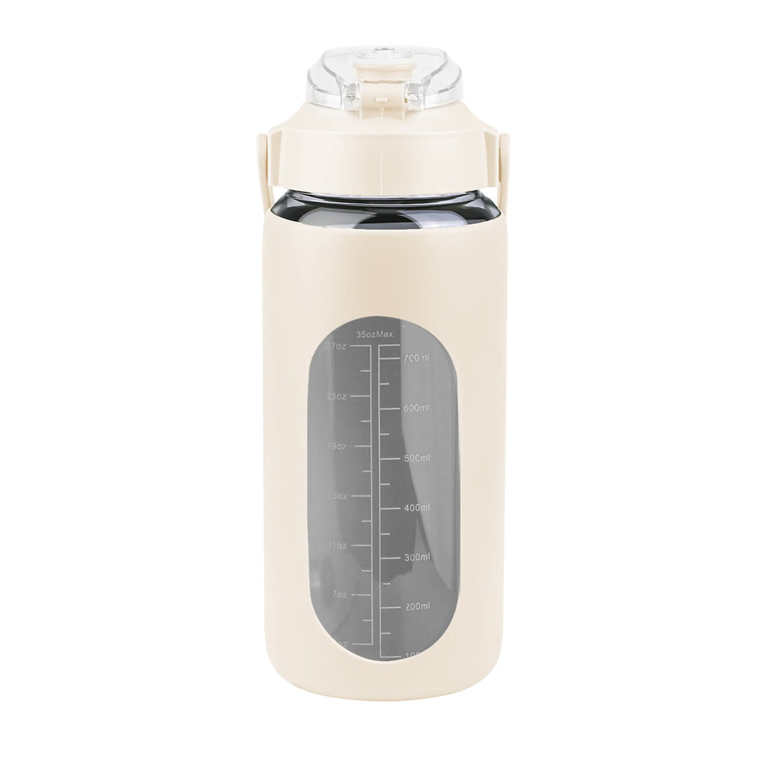 34Oz Glass Water Bottle Sports Water Bottle Motivational Water Bottle Water Intake Tracker Bottle with Straw Time Marker Silicone Sleeve Handle for Gy
