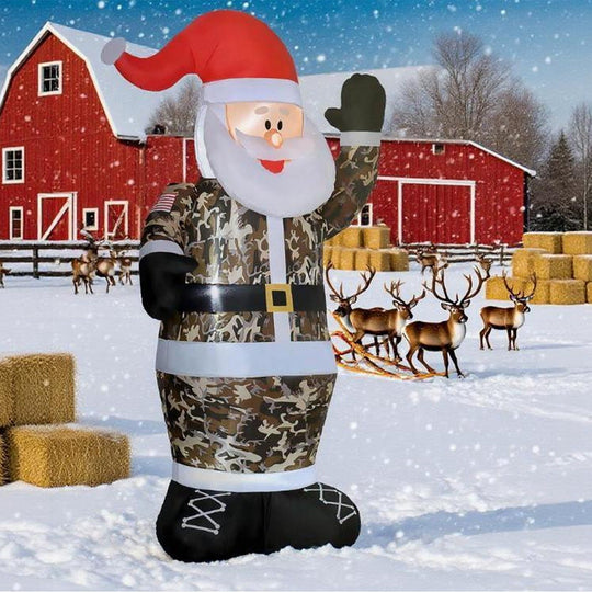 8FT Inflatable Camouflage Santa with LED Lights & Fan