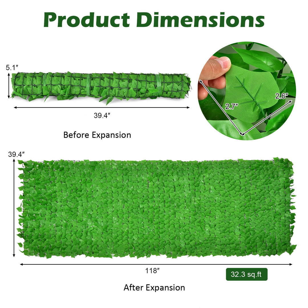 Artificial Ivy Privacy Fence 118 x 39 Inch Green Hedge Screen
