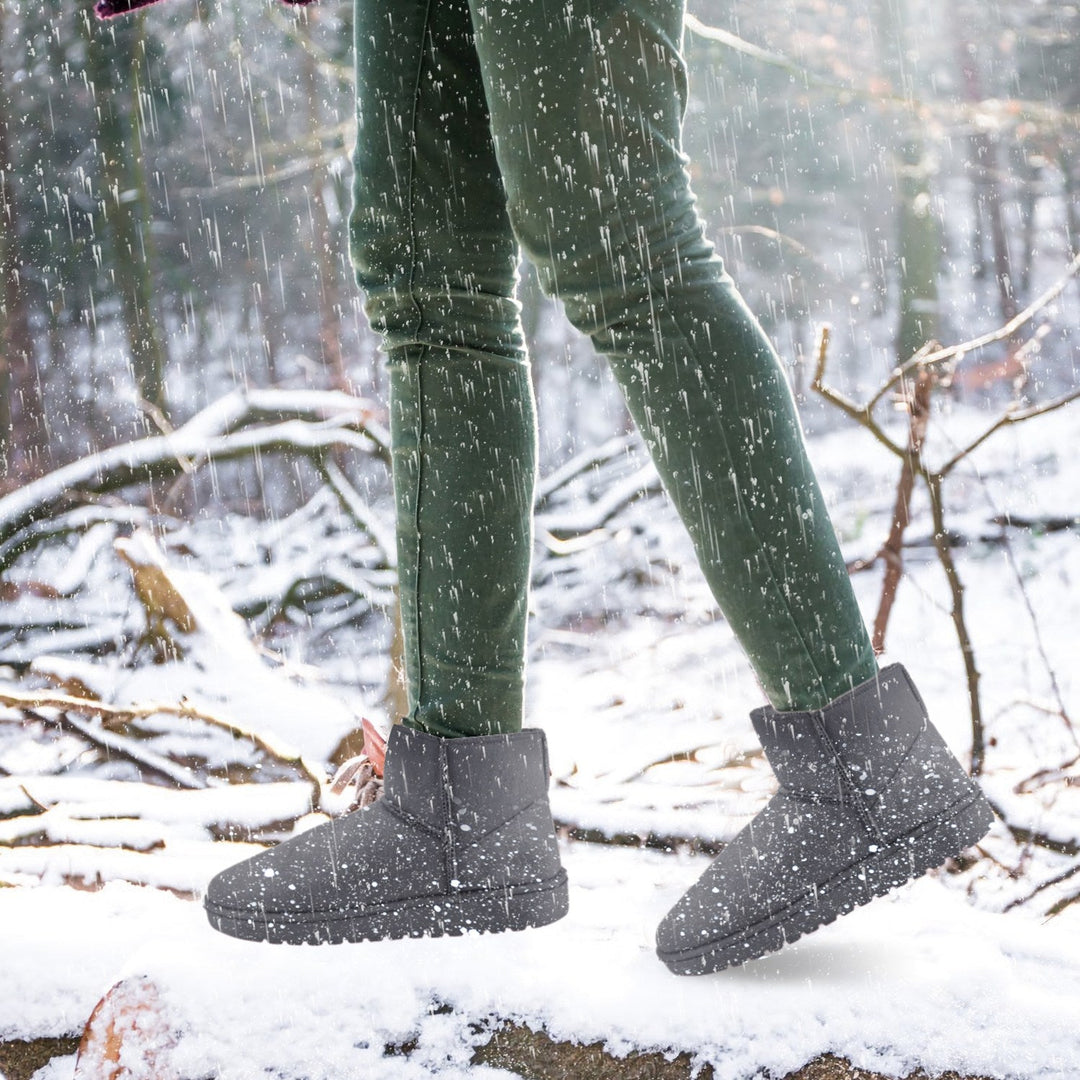 Women Lady Snow Boots Suede Mid-Calf Boot Shoe Short Plush Warm Lining Shoes w/ Anti-slip Rubber Base Knitting Design