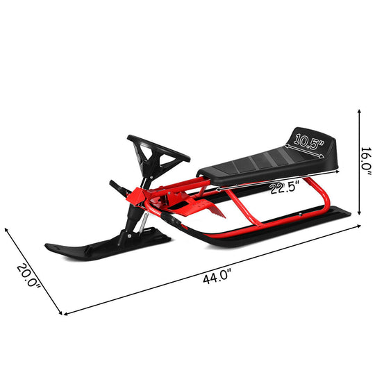 Kids Snow Sled with Steering Wheel and Double Brakes Pull Rope
