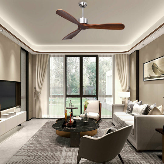 52 Inch Modern Ceiling Fan Indoor Outdoor Brushed Nickel Finish with Remote