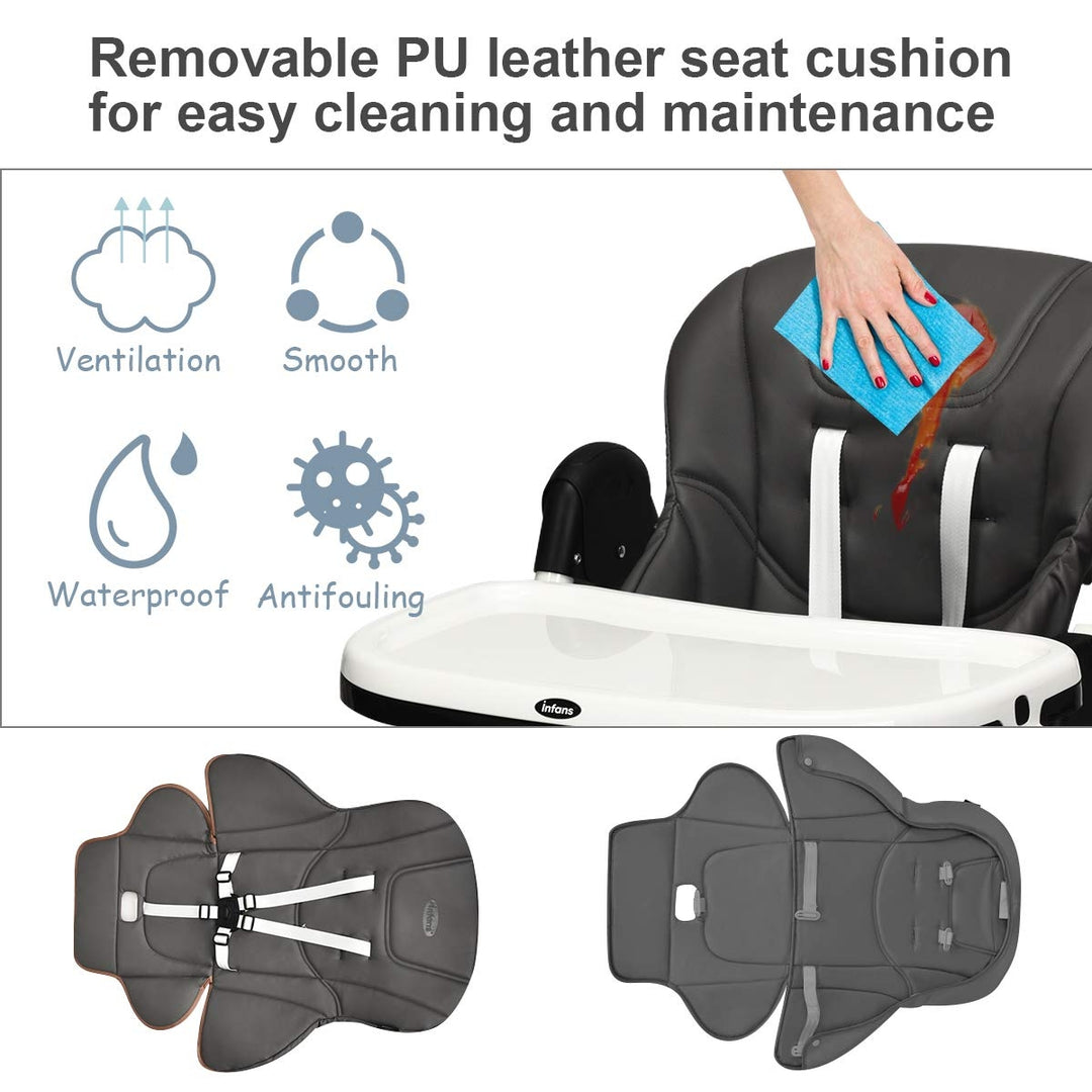 Foldable High chair with Multiple Adjustable Backrest-Dark Gray