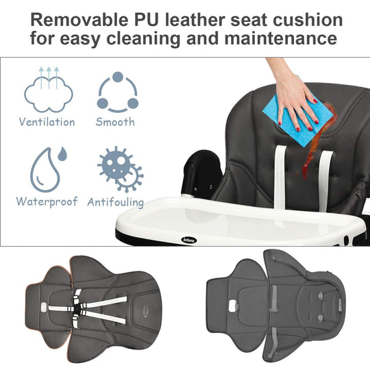 Foldable High chair with Multiple Adjustable Backrest-Dark Gray