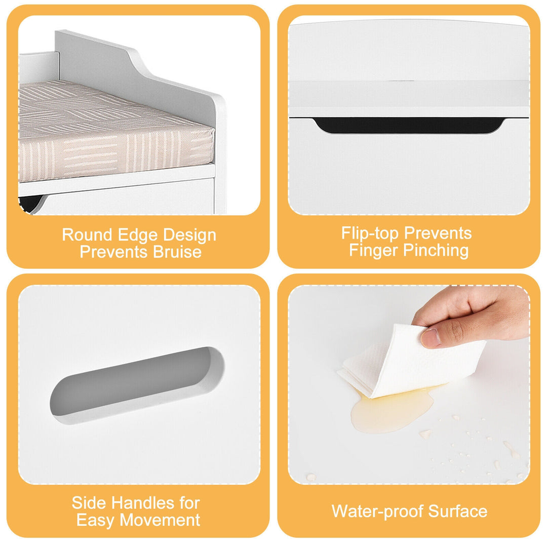 Kids Toy Wooden Flip-top Storage Box Chest Bench with Cushion Hinge-White