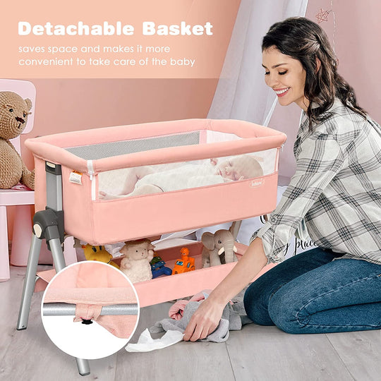 Portable Baby Bedside Sleeper with Adjustable Heights and Angle-Pink