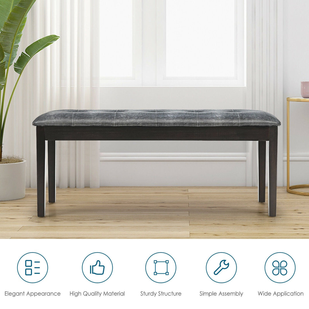 Upholstered Dining Room PU Bench Solid Wood Button Tufted
