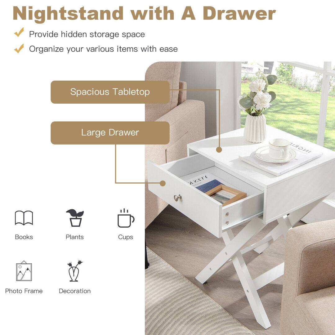 Modern X-Shaped Nightstand with Drawer for Living Room Bedroom