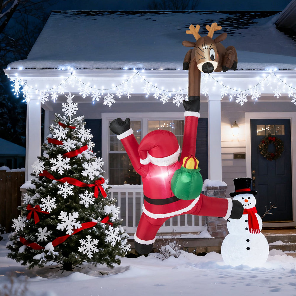 8.5 Feet Christmas Inflatable Reindeer and Climbing Santa Claus with Built-in LED Lights