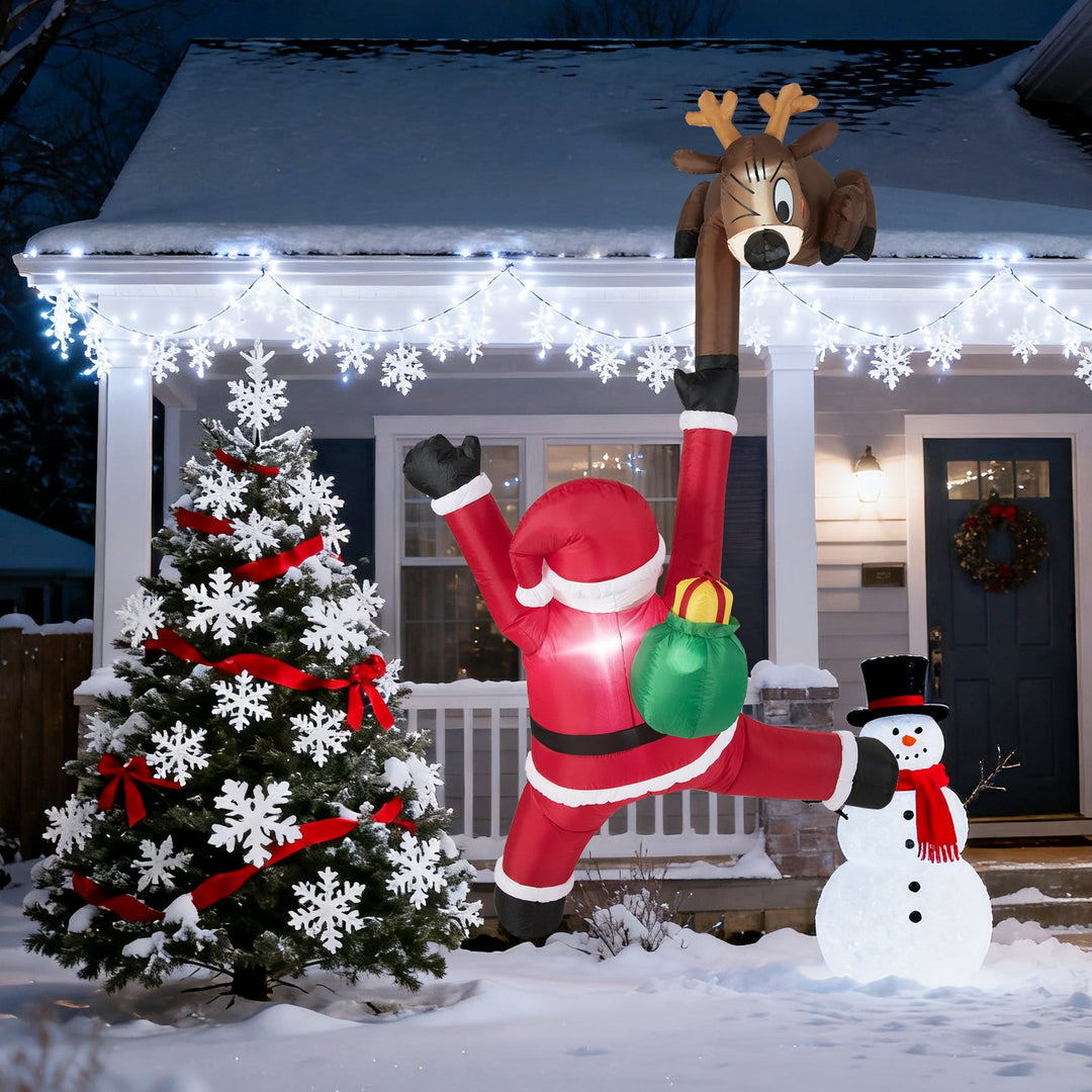 8.5 Feet Christmas Inflatable Reindeer and Climbing Santa Claus with Built-in LED Lights