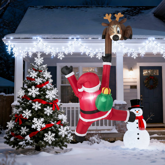 8.5 Feet Christmas Inflatable Reindeer and Climbing Santa Claus with Built-in LED Lights