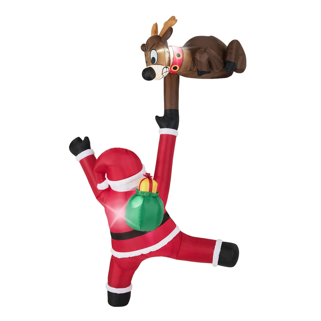 8.5 Feet Christmas Inflatable Reindeer and Climbing Santa Claus with Built-in LED Lights