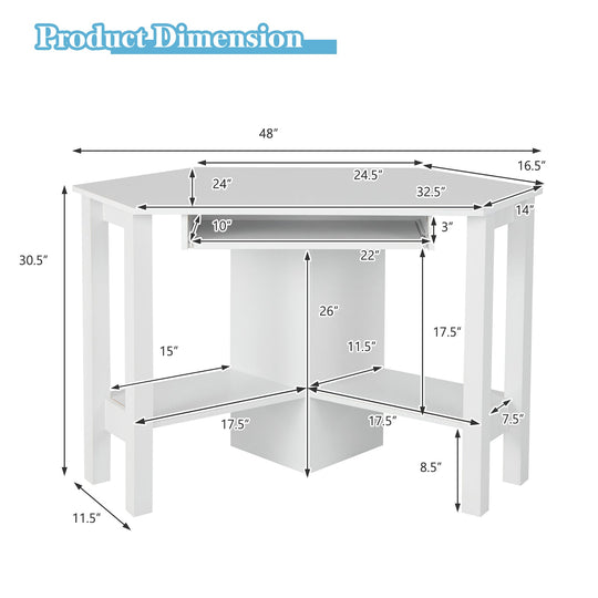 Wooden Study Computer Corner Desk with Drawer